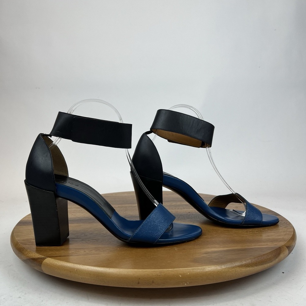 Womens Chloe Two‎ Tone Navy Blue Leather Ankle Strap Sandal Heels Size EU 39 GUC